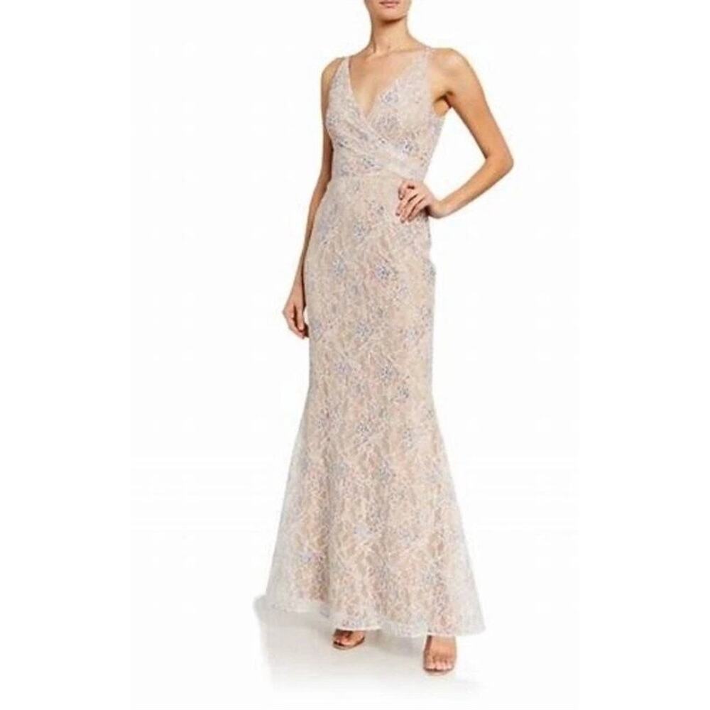 NWT Dress The Population Helen Lace Sequin Gown Surplice V-Neck Trumpet Dress S